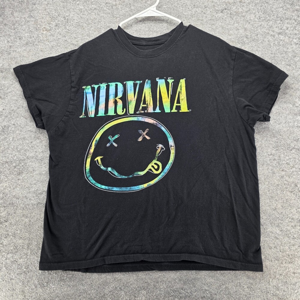 Nirvana Shirt Womens XL Short Sleeve Black Smiley Logo